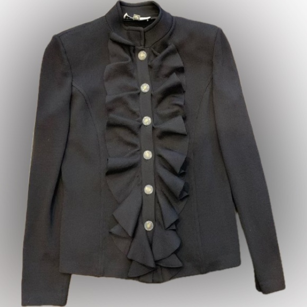 Black Ruffle-Front Women's Sweater Jacket